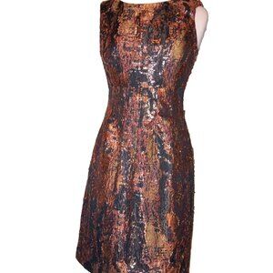 Vintage Lela Rose Dress Size 6 Metallic Gold SIlk Lined Cocktail Dress